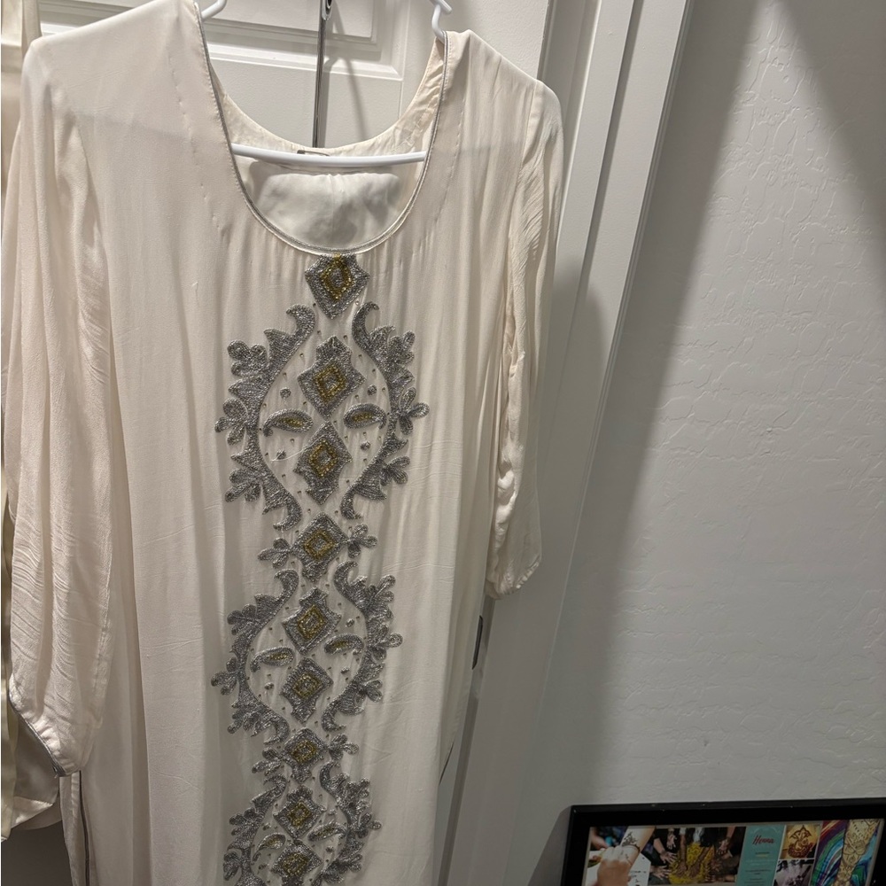 Ivory Beaded Embellished Tunic Dress